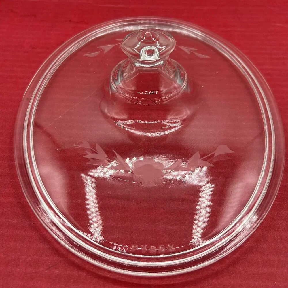Pyrex 1.5qt Vintage Oval Glass Casserole Dish Etched Silver Plated Footed Holder